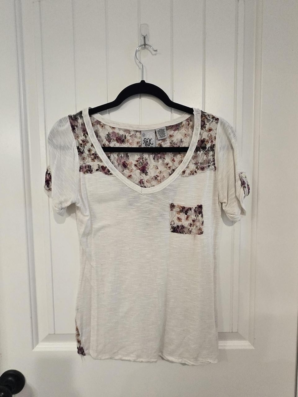Jax Cream V-Neck Tee with Floral Accents